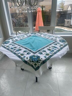 MCM Square kitsch Tablecloth Dutch faux cross stitch motif  50”X46”